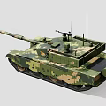 Camouflage Painted Military Tank With Gun Barrel Turret Tracks Antennas And Armor