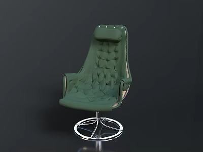 Green Modern Accent Chair With Tufted Design And Velvet Upholstery And Circular Metal Base 3d model
