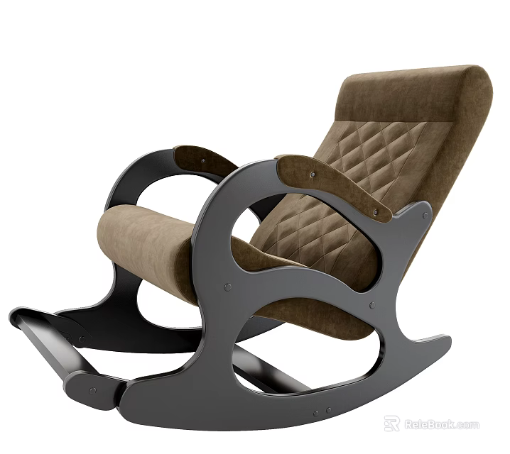 Modern Brown Rocking Chair With Diamond Stitching Curved Armrests And Dark Frame 3d model 