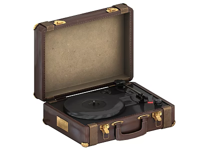 Vintage Leather Suitcase Turntable Open With Vinyl Record And Portable Classic Design 3d model