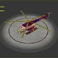 Blue And White Helicopter Parked On Red Circular Marking Concrete Surface 3d model