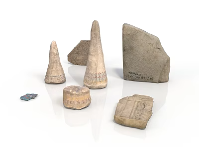 Ancient Stone Sculpture Carvings With Various Shaped Blocks And Hypostyle Inscriptions 3d model