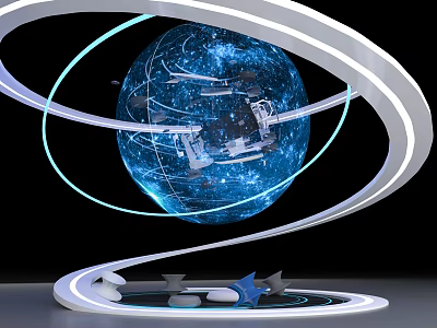 Projection Monitoring System With Global Digital Globe And Orbital Rings Network 3d model