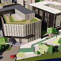 Modern Urban Landscape With Green Roof Buildings Park And River View