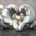 Heart Shaped Sculpture Photo Check-in Spot White Pink Surface Black Spots Indoor Light Shadow