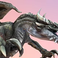 Detailed Mythical Flying Dragon With Large Wings Scaly Body Sharp Claws And Pink Sky Background
