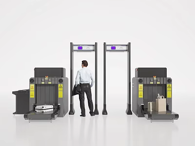 Public Facility Security Gates And Scanners With Person Passing Through And Luggage Scanning 3d model