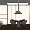 Modern Entertainment Room Interior With Round Dining Table Sofa Hanging Lamp And Light Walls