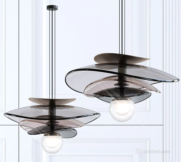Contemporary Chandeliers In Interior With Transparent Layered Design And Glass Bulbs 3d model 