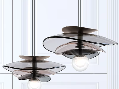 Contemporary Chandeliers In Interior With Transparent Layered Design And Glass Bulbs 3d model