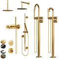Golden Bathroom Faucet Set With Showerhead Handheld Sprayer And Control Handles