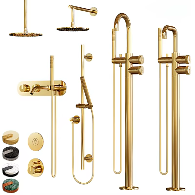 Golden Bathroom Faucet Set With Showerhead Handheld Sprayer And Control Handles 3d model