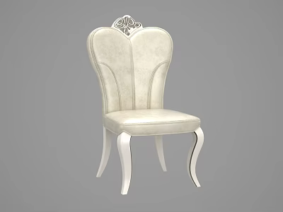 Elegant White Dining Chair with Carved Backrest and Leather Seat 3d model