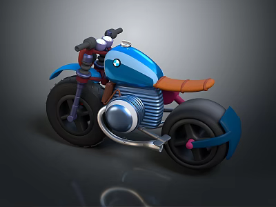 Sleek Blue Custom Motorcycle Featuring Brown Leather Seat Unique Engine And Alloy Wheels 3d model