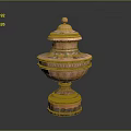 Ornate Decorative Urn With Carved Patterns Lid And Pedestal Base