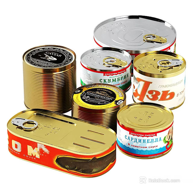 Various Canned Food Products From Different Brands In Metal Containers 3d model 