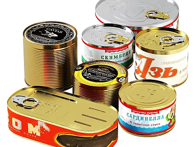 Various Canned Food Products From Different Brands In Metal Containers 3d model