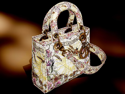 Elegant Floral Pattern Handbag Featuring Top Handle Shoulder Strap And Metal Decorations 3d model