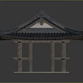 Traditional Asian Pavilion With Curved Overhanging Eaves Dark Tile Roof And Wooden Columns