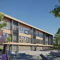 Modern Office Building Exterior Design With Wooden Elements Glass Facade And Greenery Surroundings