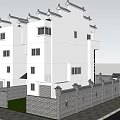 Traditional Chinese Semi Detached Villa Exterior With White Walls Gray Fence And Large Windows