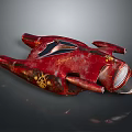 Futuristic Red Aerospace Spaceship With Detailed Golden Emblems And Sleek Cosmic Design