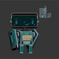 Teal Robot With Screen Face Smiling Expression Star Patterns And Musical Notes