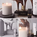 Elegant Perfume Cosmetics With Glass Bottles Gold Accents Skincare Products And Scented Candle
