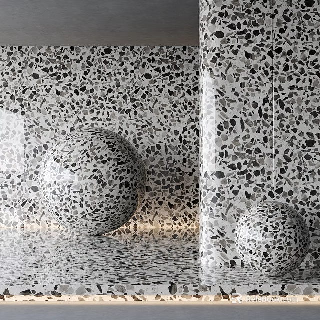 Terrazzo Floor Tiles And Decorative Spheres In Modern Space 3d model 