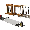 Various Pens Displayed on Wooden and Metal Racks with Pen Case and White Mat