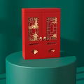 Traditional Red Storage Box With Golden Patterns Multiple Drawers And Decorative Figures 3d model