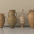 Four Ceramic Vessels With Various Shapes And Decorative Patterns On White Surface 3d model