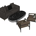 Modern Gray Sectional Sofa with Accent Chairs and Black Marble Coffee Table 3d model