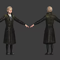 Character Model With Blonde Hair Dark Long Coat Black Boots Arms Outstretched Front Back Views