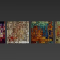 Colorful Abstract Modern Oil Paintings With Rich Texture On Gray Brick Wall And Floor