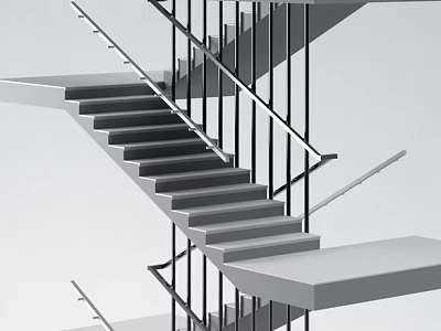 Modern Staircase Design With Metal Railings And Geometric Floating Steps 3d model