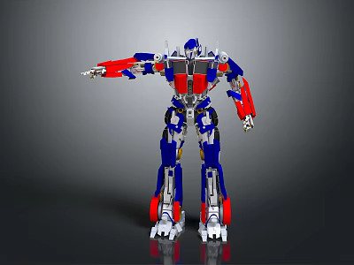 Detailed Robot Character Design Featuring Blue Red Silver Mechanical Parts And Standing Pose 3d model