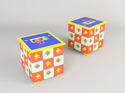 Two Colorful Playful Coffee Tables With Star And Diamond Patterns 3d model