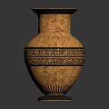 Decorative Brown Vase Adorned With Black Greek Key Pattern And Black Rim Base