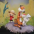 Cartoon Scene With Boy Holding Butterfly Net Tiger On Rock With Apple And Map
