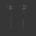 Two Ancient Weapons Made Of Rusted Iron Nails With Red Decorations On Top