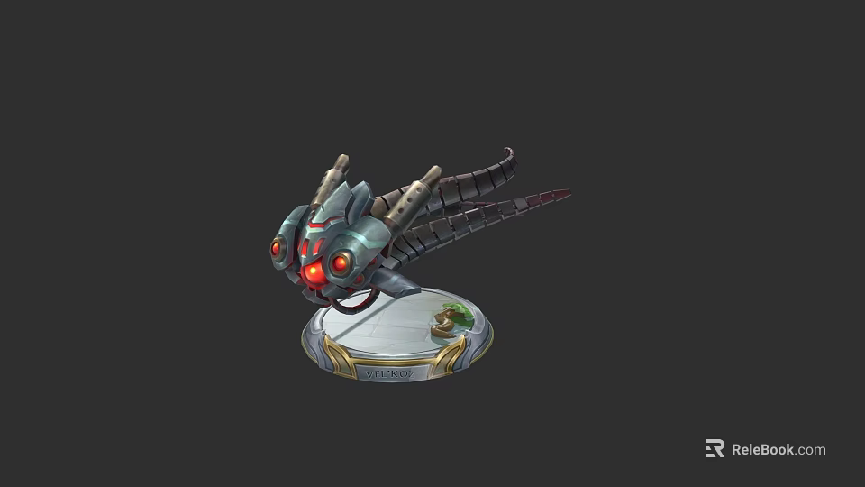 Mechanical Creature with Red Eyes and Multiple Limbs Base Featuring Small Green Creature and ELDER 3d model 