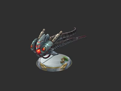 Mechanical Creature with Red Eyes and Multiple Limbs Base Featuring Small Green Creature and ELDER 3d model