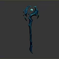 Fantasy Blue Curved Weapon Staff With Glowing Orb And 3D Rendered Intricate Details