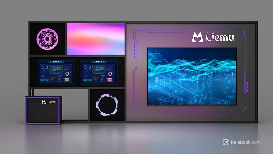 Modern Showcase Shelves With Digital Screens And AI Vision Dynamic Data Visualization 3d model 