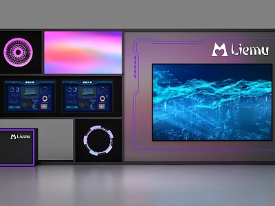 Modern Showcase Shelves With Digital Screens And AI Vision Dynamic Data Visualization 3d model