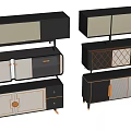 Modern TV Stand Designs With Black Beige Color Combinations And Geometric Patterns 3d model