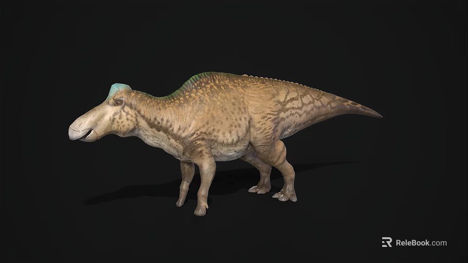 Realistic 3D Dinosaur Model With Blue Crest Head And Brown Textured Body 3d model 