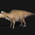 Realistic 3D Dinosaur Model With Blue Crest Head And Brown Textured Body