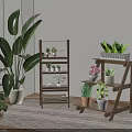 Stylish Wooden Plant Stands In Indoor Space With Lush Green Plants And Decorative Pots